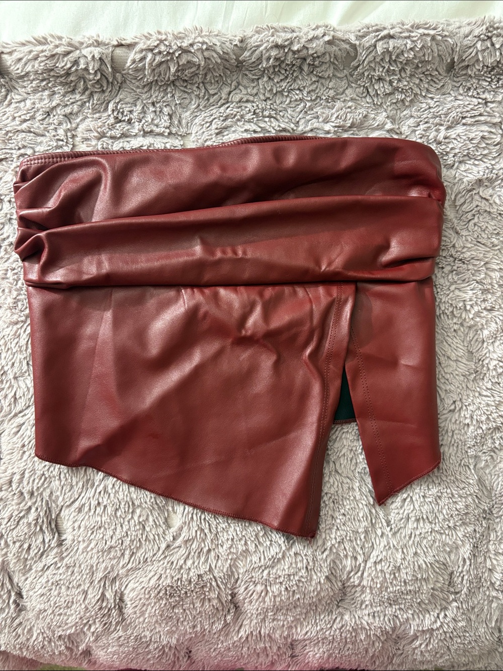 Asymmetrical Faux Leather strapless tube top in Burgundy